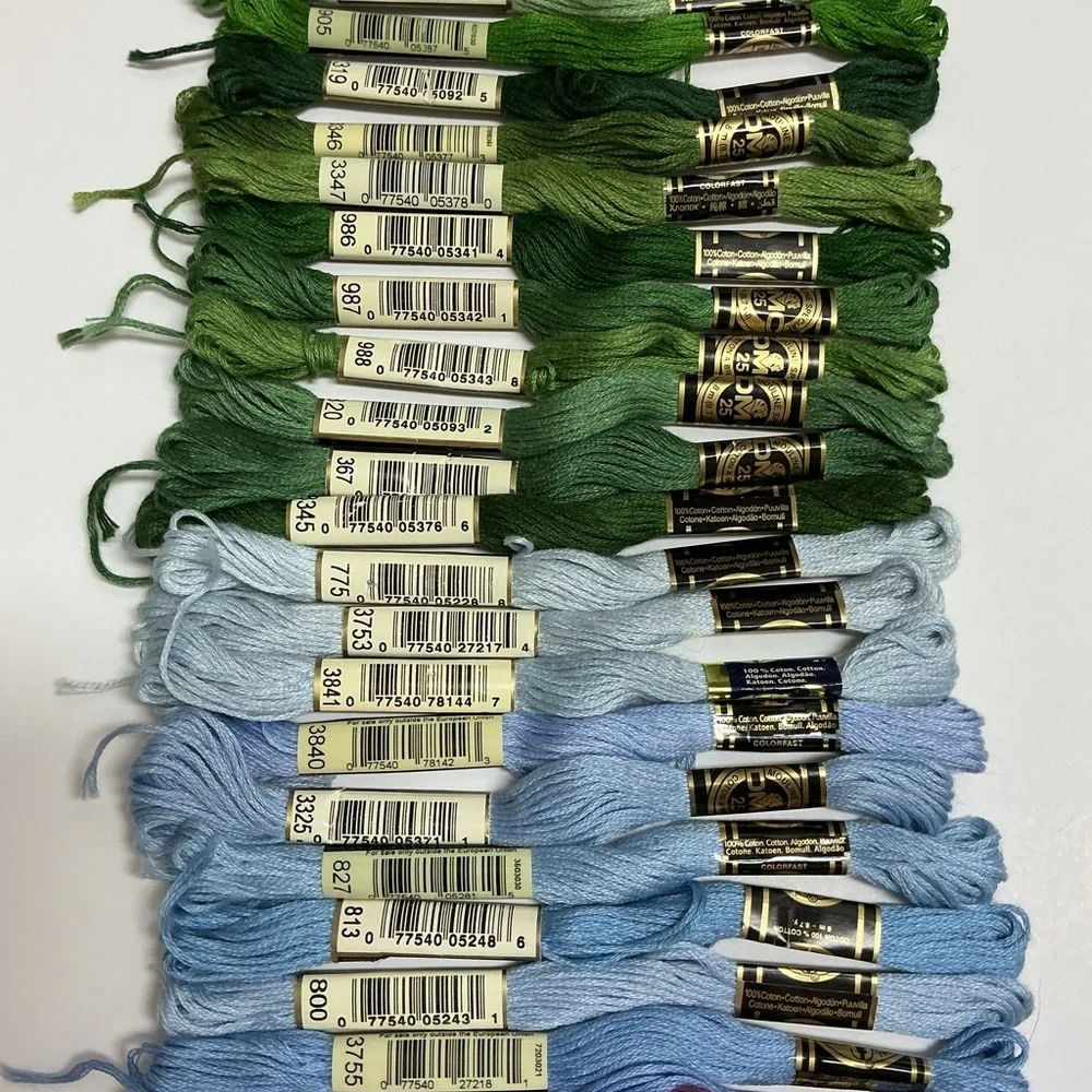 Paris France DMC Embroidery Floss MIXED LOT OF 21 Blue Green 100% Cotton Thread
